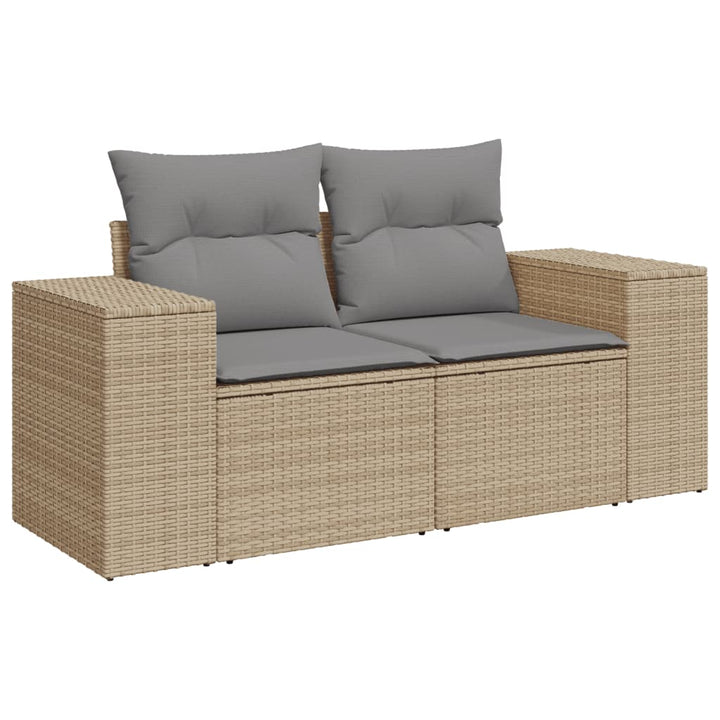 3-tlg. Garten-Sofagarnitur mit Kissen Beige Poly Rattan