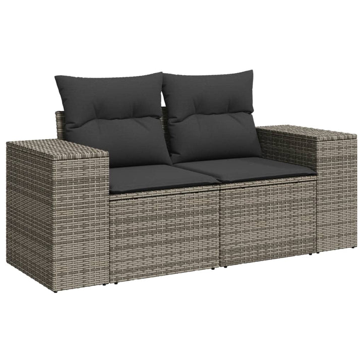 3-tlg. Garten-Sofagarnitur mit Kissen Grau Poly Rattan