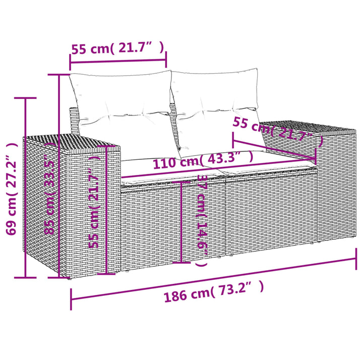 3-tlg. Garten-Sofagarnitur mit Kissen Grau Poly Rattan