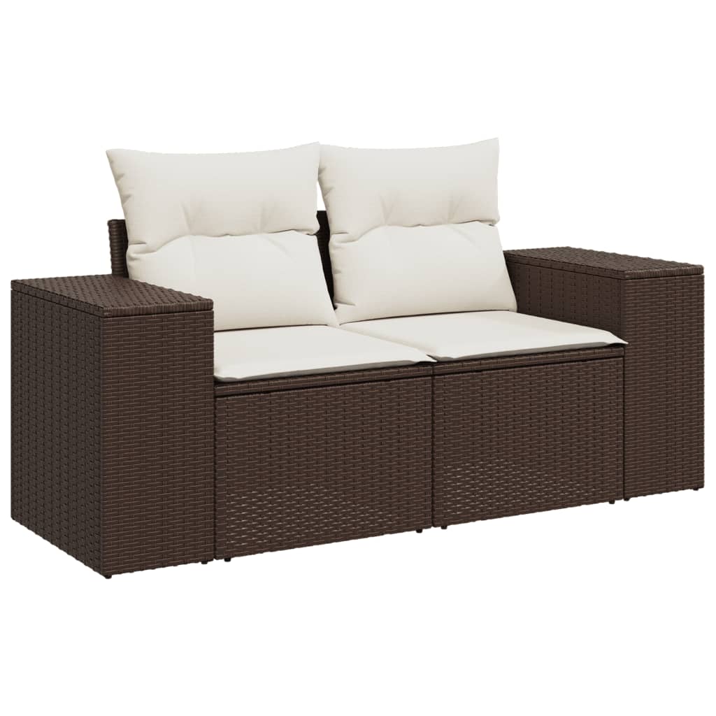 3-tlg. Garten-Sofagarnitur mit Kissen Braun Poly Rattan