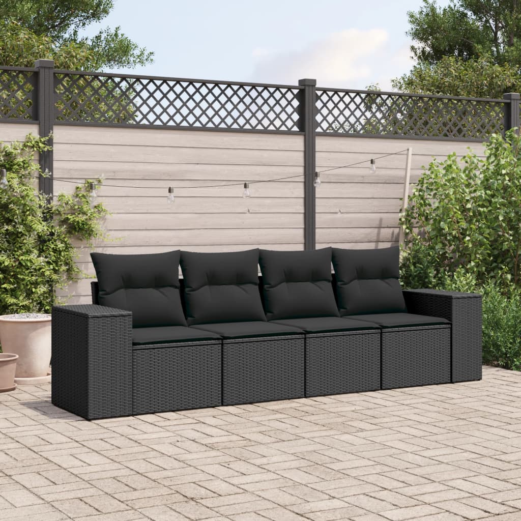 4-tlg. Garten-Sofagarnitur mit Kissen Schwarz Poly Rattan