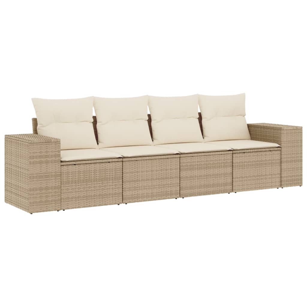 4-tlg. Garten-Sofagarnitur mit Kissen Beige Poly Rattan