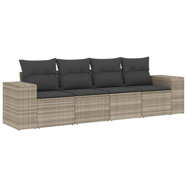 4-tlg. Garten-Sofagarnitur mit Kissen Hellgrau Poly Rattan