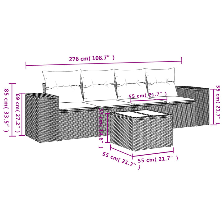 5-tlg. Garten-Sofagarnitur mit Kissen Beige Poly Rattan