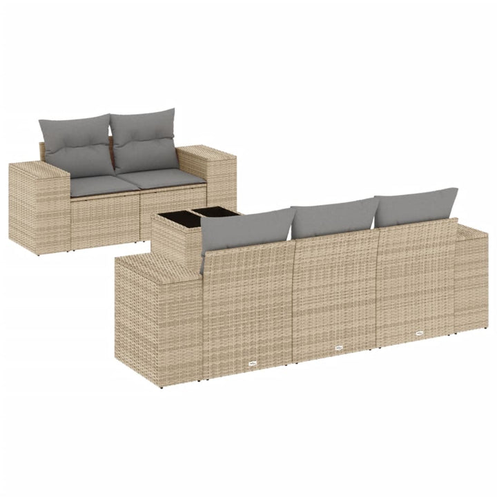 6-tlg. Garten-Sofagarnitur mit Kissen Beige Poly Rattan