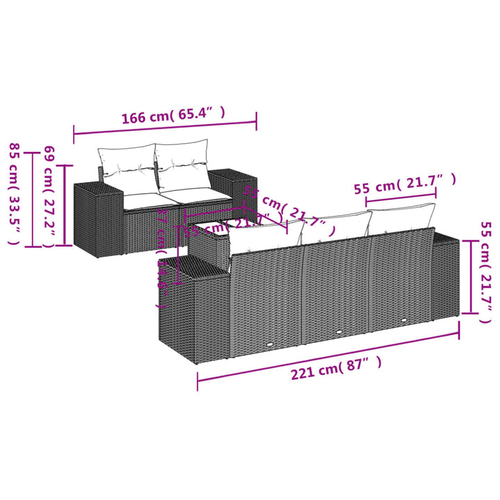 6-tlg. Garten-Sofagarnitur mit Kissen Braun Poly Rattan