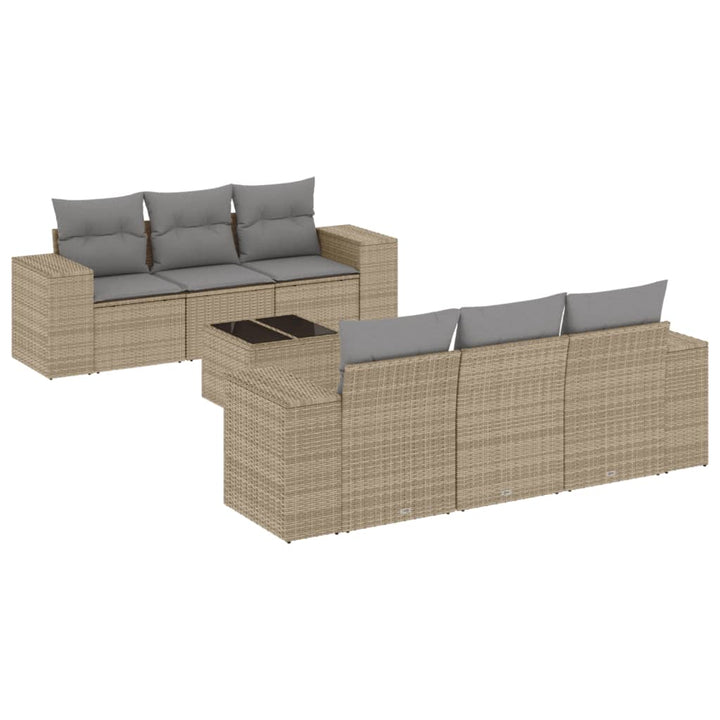 7-tlg. Garten-Sofagarnitur mit Kissen Beige Poly Rattan