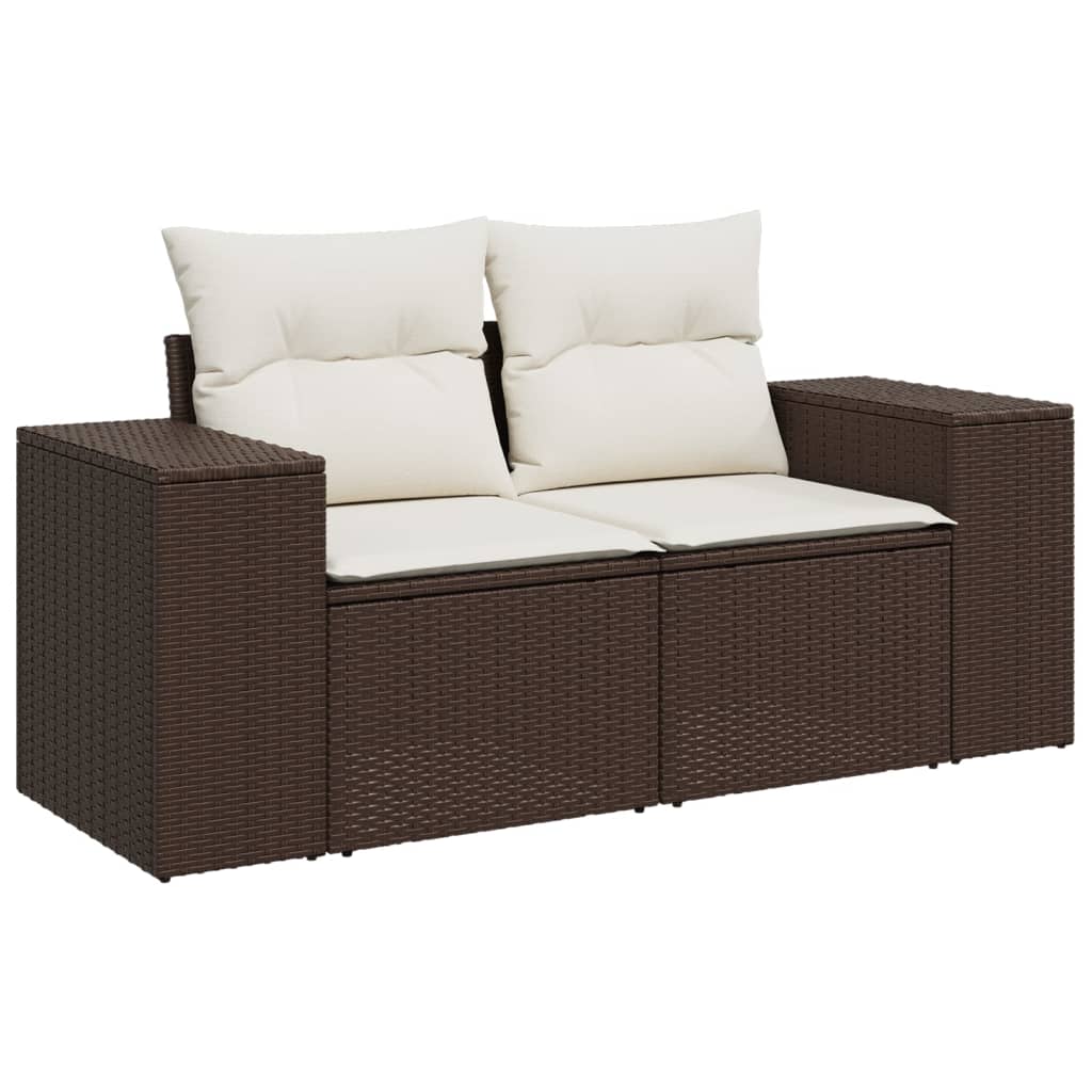 9-tlg. Garten-Sofagarnitur mit Kissen Braun Poly Rattan