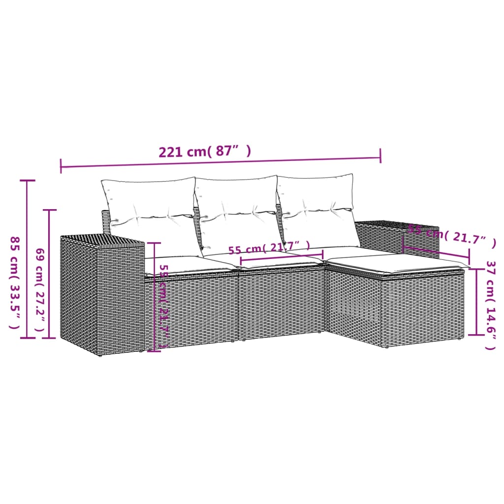 4-tlg. Garten-Sofagarnitur mit Kissen Beige Poly Rattan