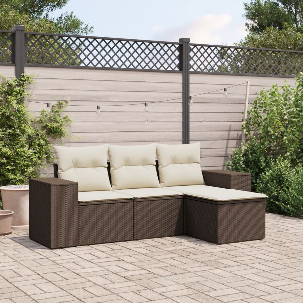 4-tlg. Garten-Sofagarnitur mit Kissen Braun Poly Rattan