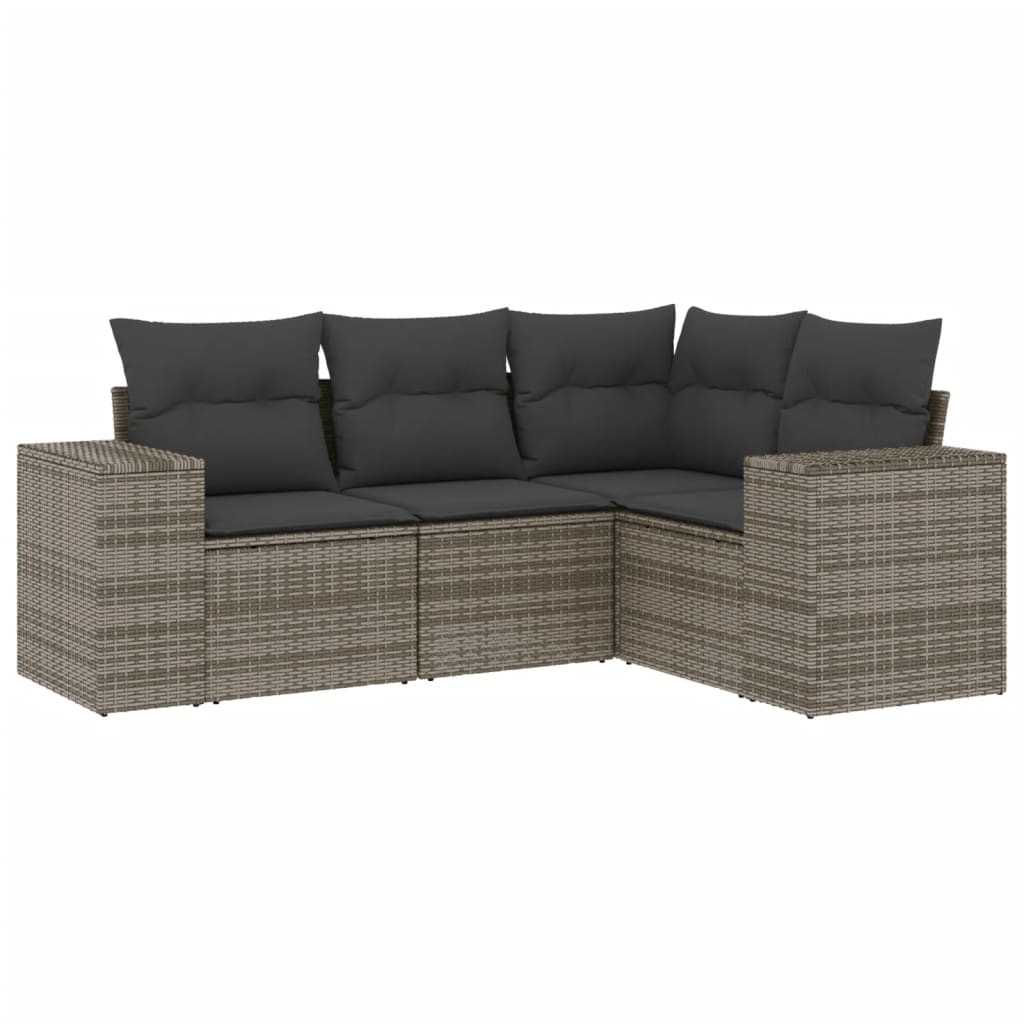 4-tlg. Garten-Sofagarnitur mit Kissen Grau Poly Rattan