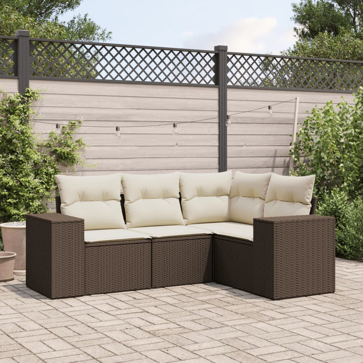 4-tlg. Garten-Sofagarnitur mit Kissen Braun Poly Rattan