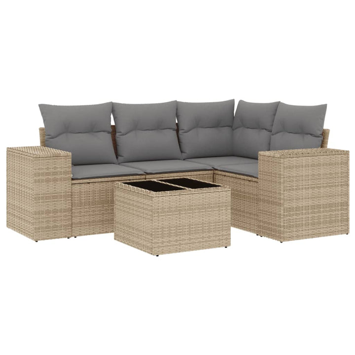 5-tlg. Garten-Sofagarnitur mit Kissen Beige Poly Rattan