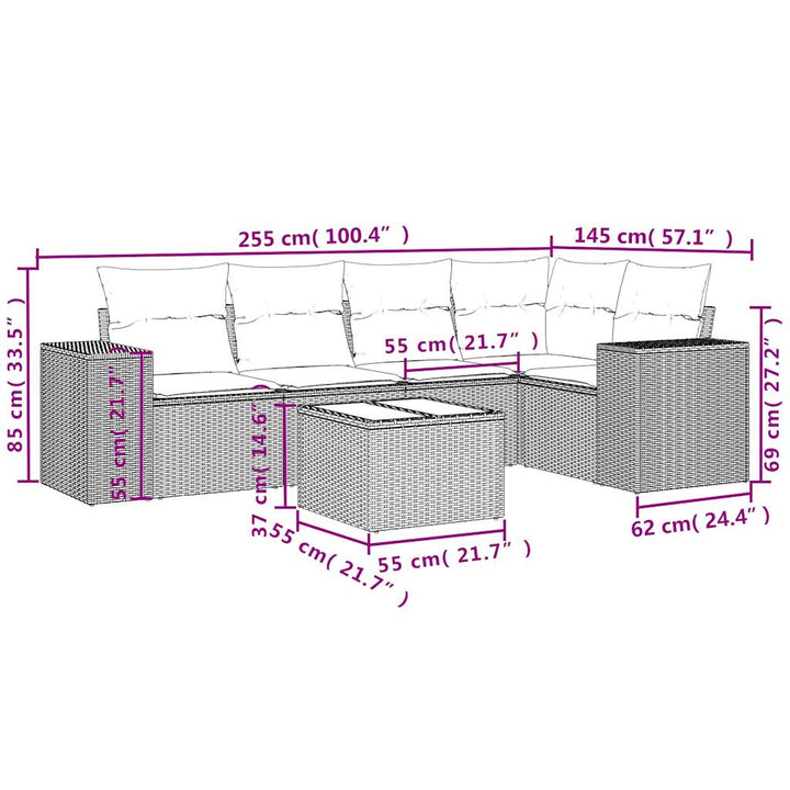 6-tlg. Garten-Sofagarnitur mit Kissen Braun Poly Rattan