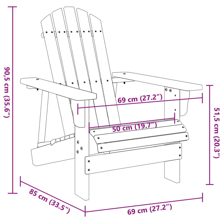 Silla Adirondack blanca 69x85x90,5 cm madera maciza de abeto