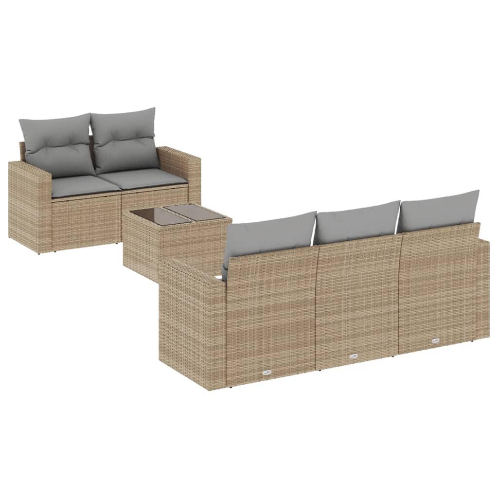 6-tlg. Garten-Sofagarnitur mit Kissen Beige Poly Rattan