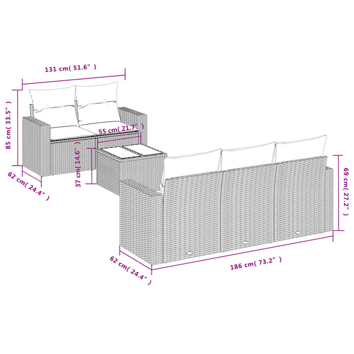 6-tlg. Garten-Sofagarnitur mit Kissen Hellgrau Poly Rattan