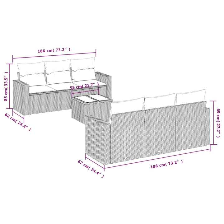 7-tlg. Garten-Sofagarnitur mit Kissen Schwarz Poly Rattan