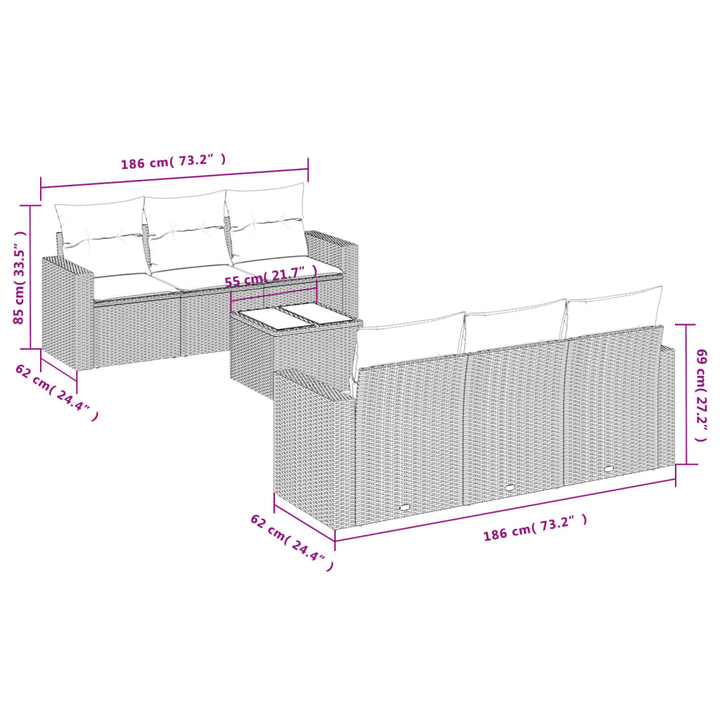 7-tlg. Garten-Sofagarnitur mit Kissen Braun Poly Rattan