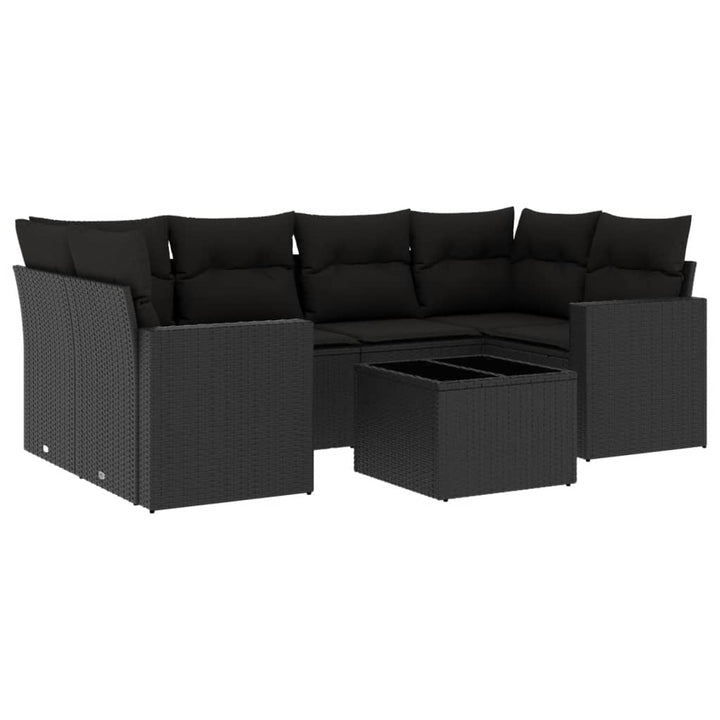 7-tlg. Garten-Sofagarnitur mit Kissen Schwarz Poly Rattan