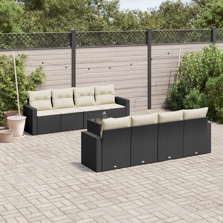 9-tlg. Garten-Sofagarnitur mit Kissen Schwarz Poly Rattan