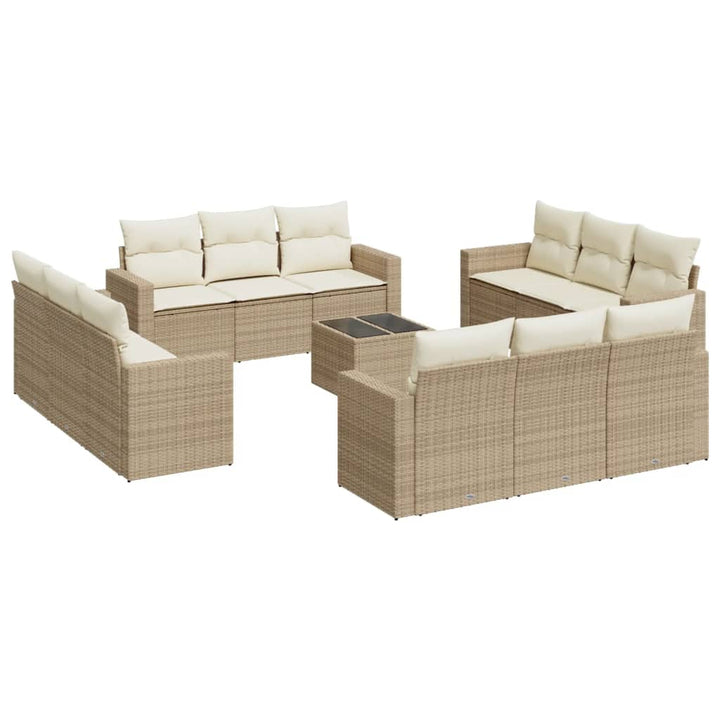 13-tlg. Garten-Sofagarnitur mit Kissen Beige Poly Rattan