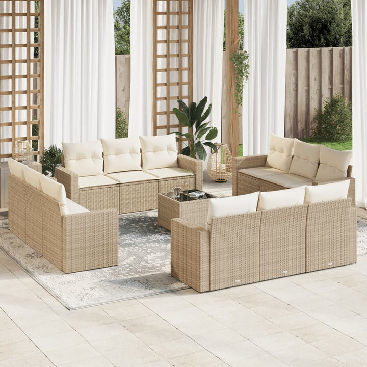 13-tlg. Garten-Sofagarnitur mit Kissen Beige Poly Rattan