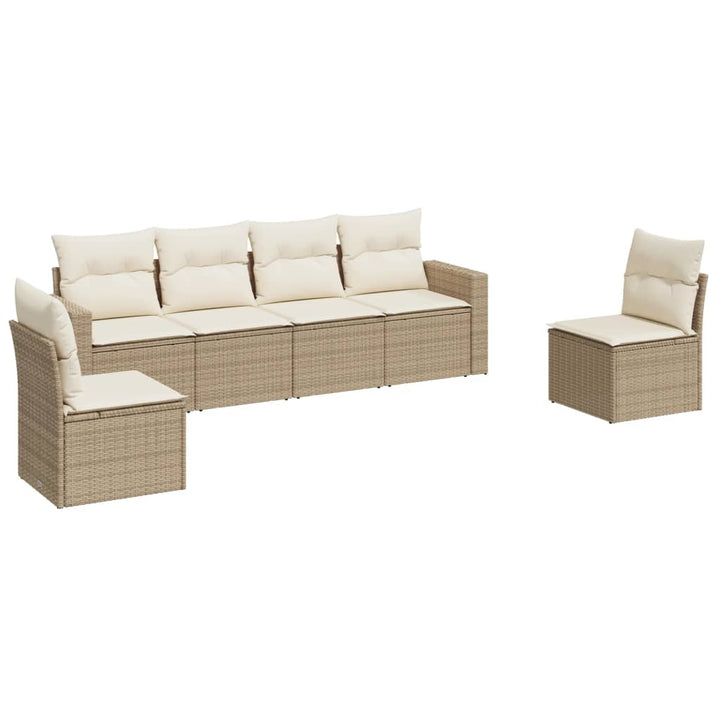 6-tlg. Garten-Sofagarnitur mit Kissen Beige Poly Rattan