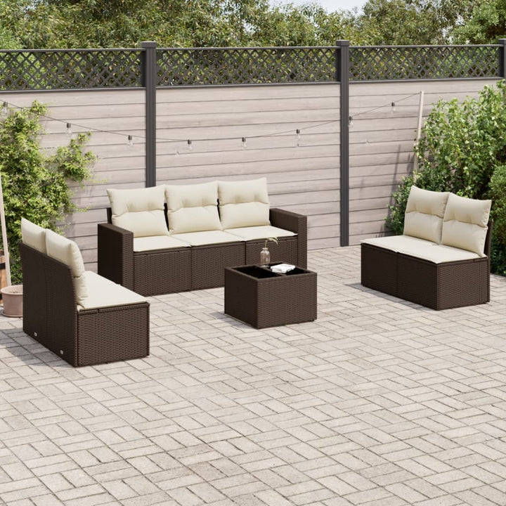 8-tlg. Garten-Sofagarnitur mit Kissen Braun Poly Rattan