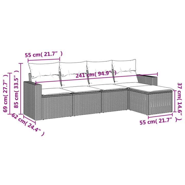 5-tlg. Garten-Sofagarnitur mit Kissen Schwarz Poly Rattan