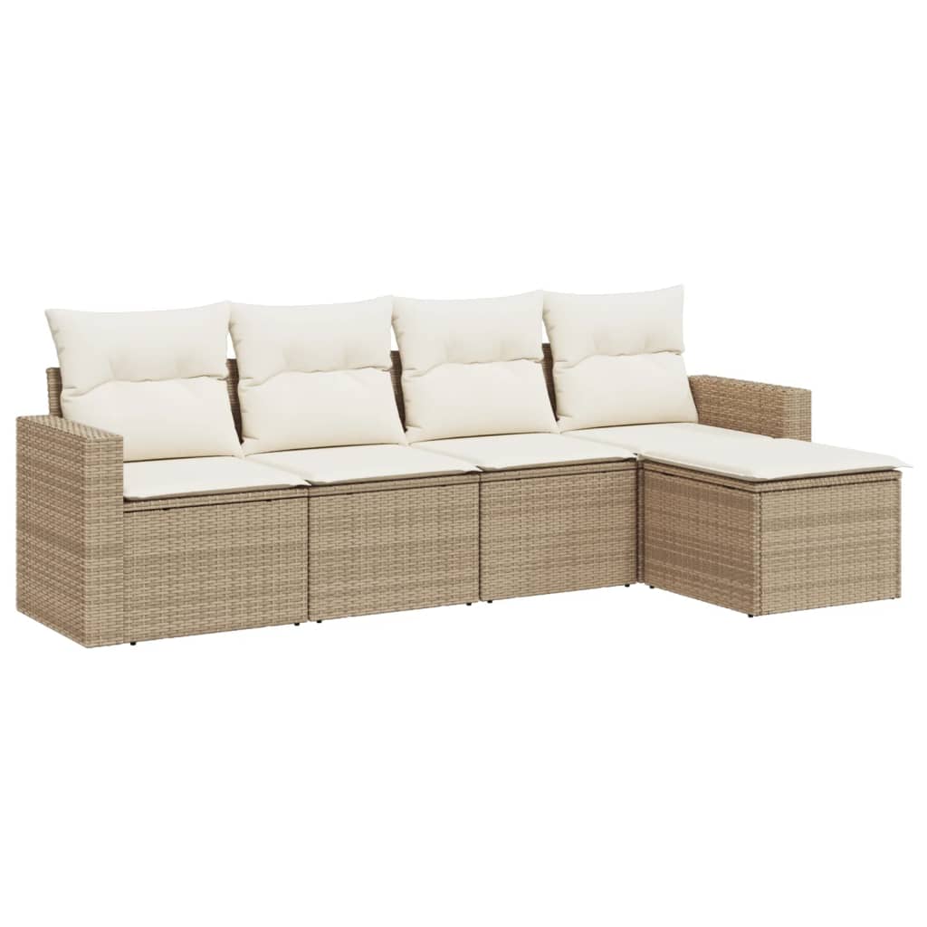 5-tlg. Garten-Sofagarnitur mit Kissen Beige Poly Rattan