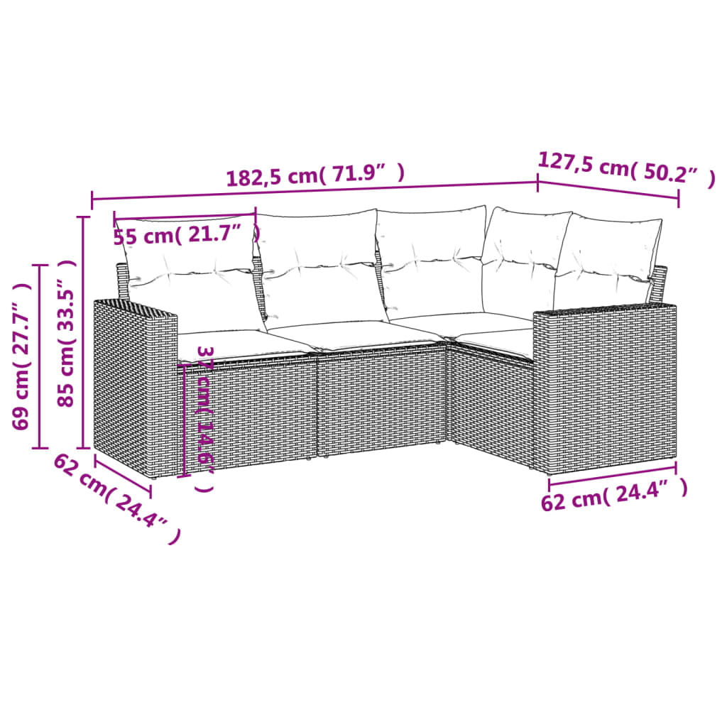 4-tlg. Garten-Sofagarnitur mit Kissen Beige Poly Rattan