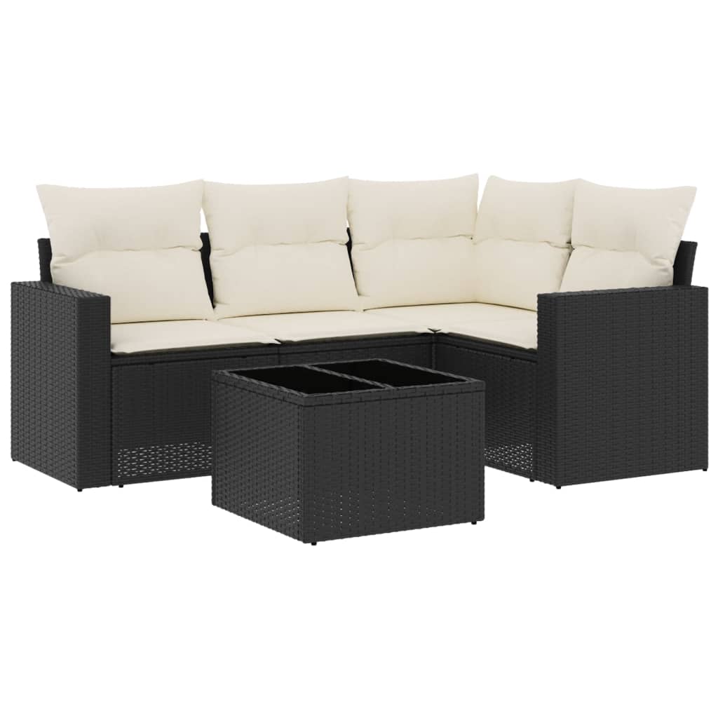 5-tlg. Garten-Sofagarnitur mit Kissen Schwarz Poly Rattan