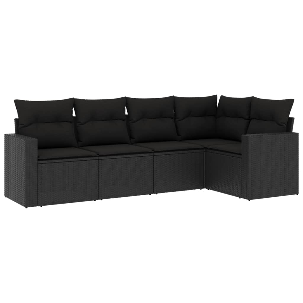 5-tlg. Garten-Sofagarnitur mit Kissen Schwarz Poly Rattan