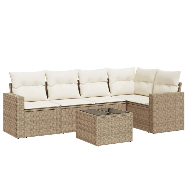 6-tlg. Garten-Sofagarnitur mit Kissen Beige Poly Rattan