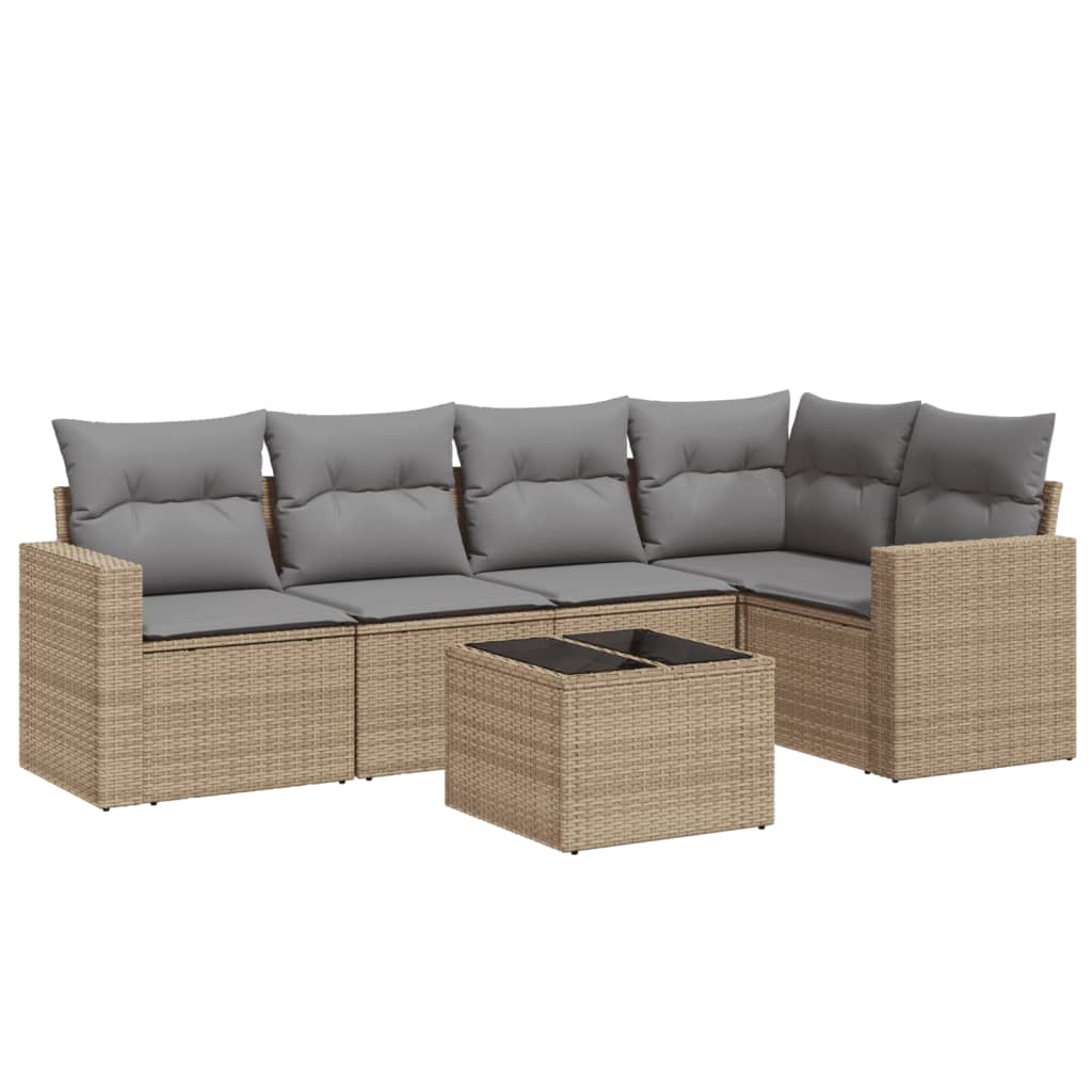 6-tlg. Garten-Sofagarnitur mit Kissen Beige Poly Rattan