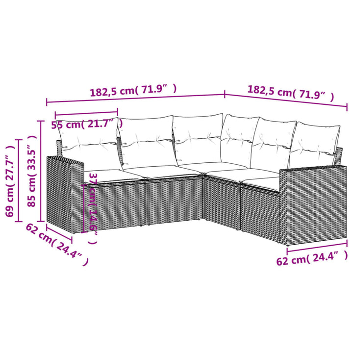 5-tlg. Garten-Sofagarnitur mit Kissen Schwarz Poly Rattan