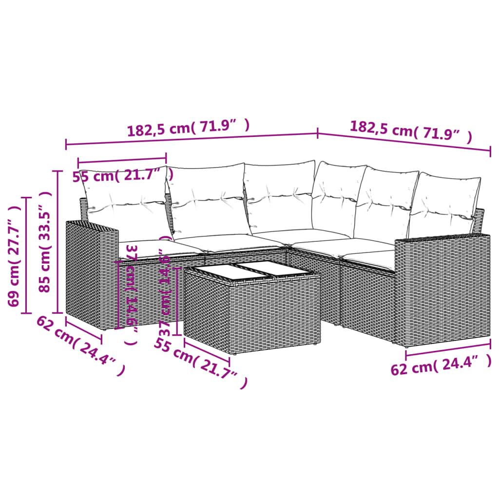 6-tlg. Garten-Sofagarnitur mit Kissen Grau Poly Rattan