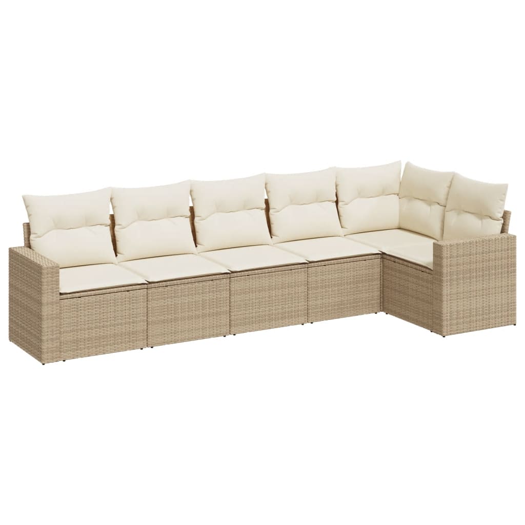 6-tlg. Garten-Sofagarnitur mit Kissen Beige Poly Rattan