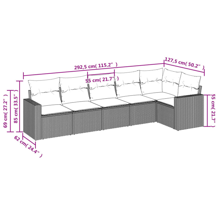 6-tlg. Garten-Sofagarnitur mit Kissen Beige Poly Rattan