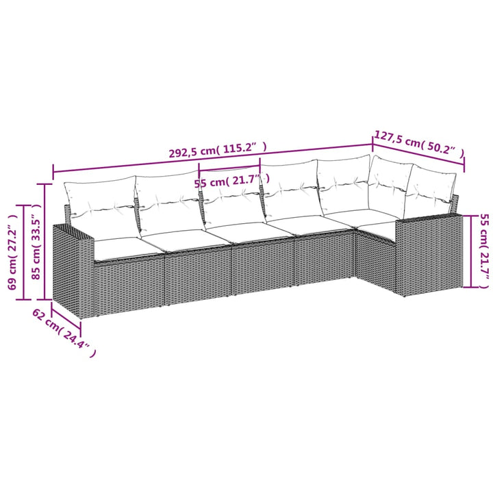 6-tlg. Garten-Sofagarnitur mit Kissen Hellgrau Poly Rattan