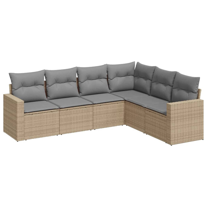 6-tlg. Garten-Sofagarnitur mit Kissen Beige Poly Rattan