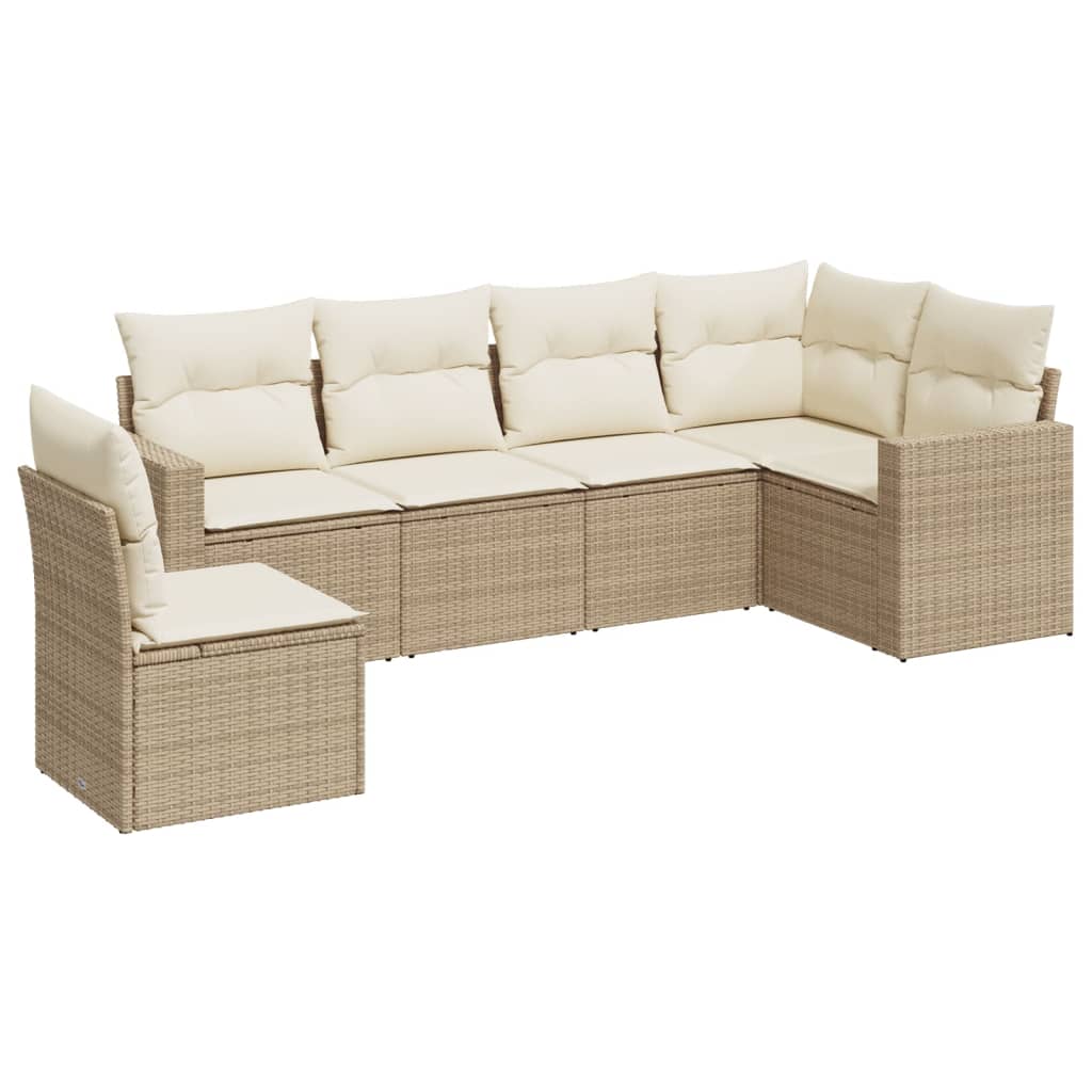 6-tlg. Garten-Sofagarnitur mit Kissen Beige Poly Rattan