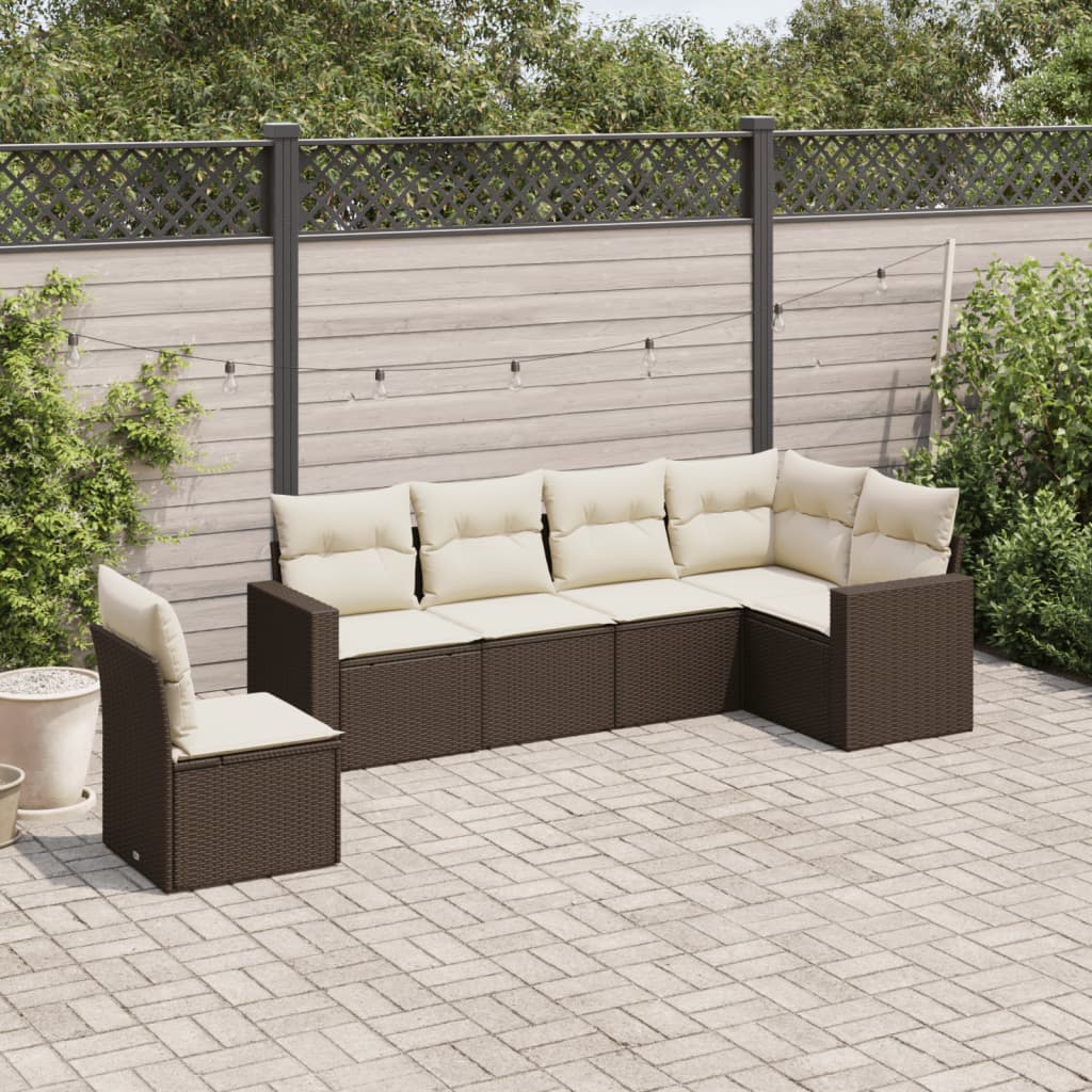 6-tlg. Garten-Sofagarnitur mit Kissen Braun Poly Rattan