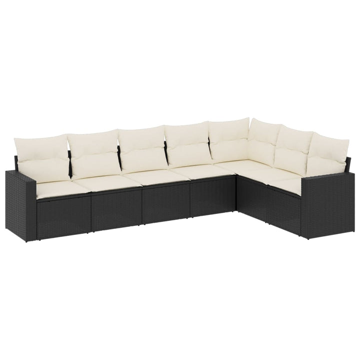 7-tlg. Garten-Sofagarnitur mit Kissen Schwarz Poly Rattan