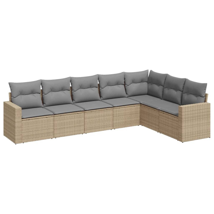 7-tlg. Garten-Sofagarnitur mit Kissen Beige Poly Rattan