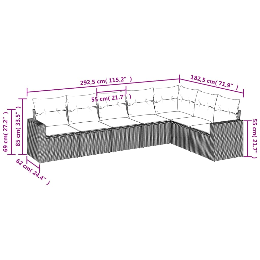 7-tlg. Garten-Sofagarnitur mit Kissen Beige Poly Rattan