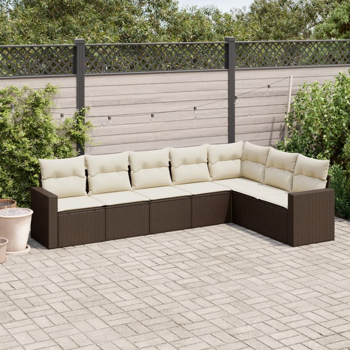 7-tlg. Garten-Sofagarnitur mit Kissen Braun Poly Rattan