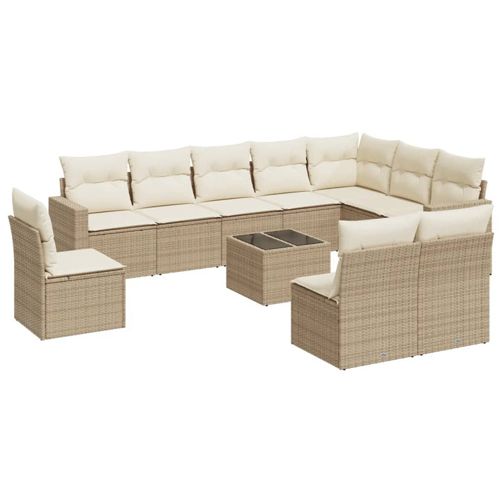 11-tlg. Garten-Sofagarnitur mit Kissen Beige Poly Rattan