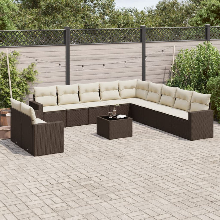 12-tlg. Garten-Sofagarnitur mit Kissen Braun Poly Rattan